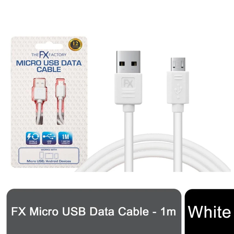 Image of FX Powabud USB 'Data Cable' For Micro USB Devices White White unisex