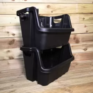 Image of Pack of 2 / 59 x 41 x 36cm Heavy Duty Plastic Stackable Crates / Pick Bins with Handles