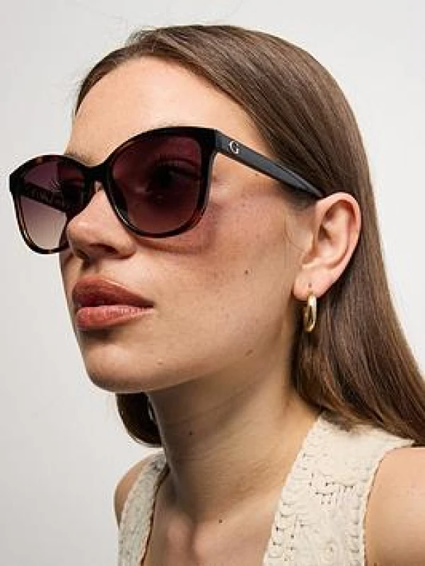 Image of Guess Dark Havana Square Sunglasses Brown VUUUX Female