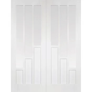 Image of LPD Coventry Panel White Primed Glazed Internal Door Pair - 1981mm x 1220mm (78 inch x 48 inch)