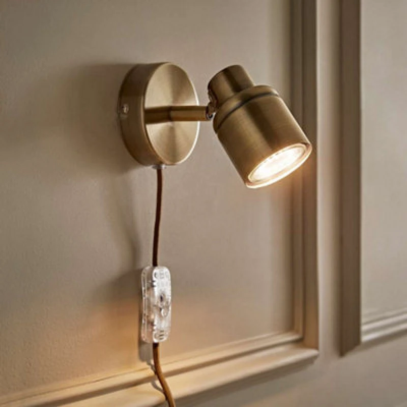 Image of ValueLights Benton Gold IP44 Wall Light With Cable Plug Gold