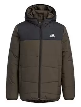 Image of adidas Kids Unisex Synthetic Midweight Jacket - Dark Green, Dark Green, Size 9-10 Years, Women