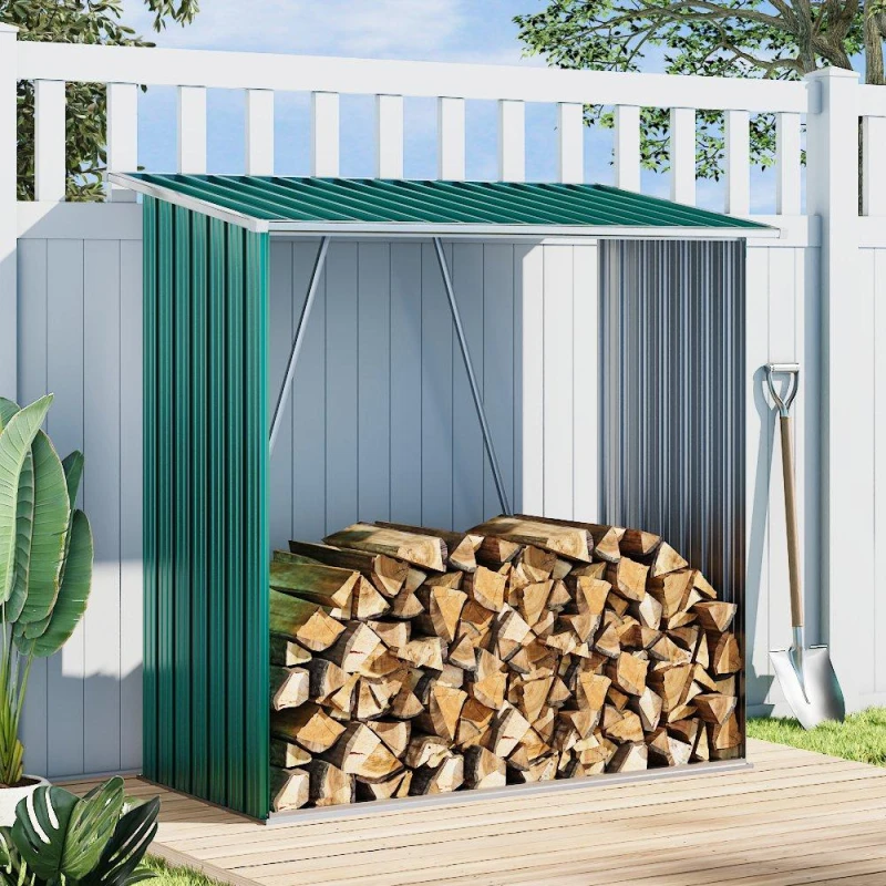 Image of Breeins 157x157x71cm Outdoor Metal Firewood Storage Shed Green unisex One size