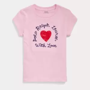 Image of Polo Ralph Lauren Girls Valentines Heart T-Shirt - Garden Pink - 6 Years