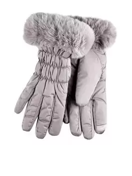 Image of TOTES Water Repellent Padded Smartouch Gloves with Faux Fur Cuff - Grey, Size M/L, Women