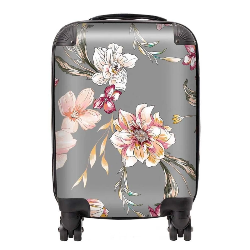 Image of Warren Reed - Designer Peony, Lily, Tulip, Daisy Colorful Suitcase in Grey Size: Small Grey Unisex Small