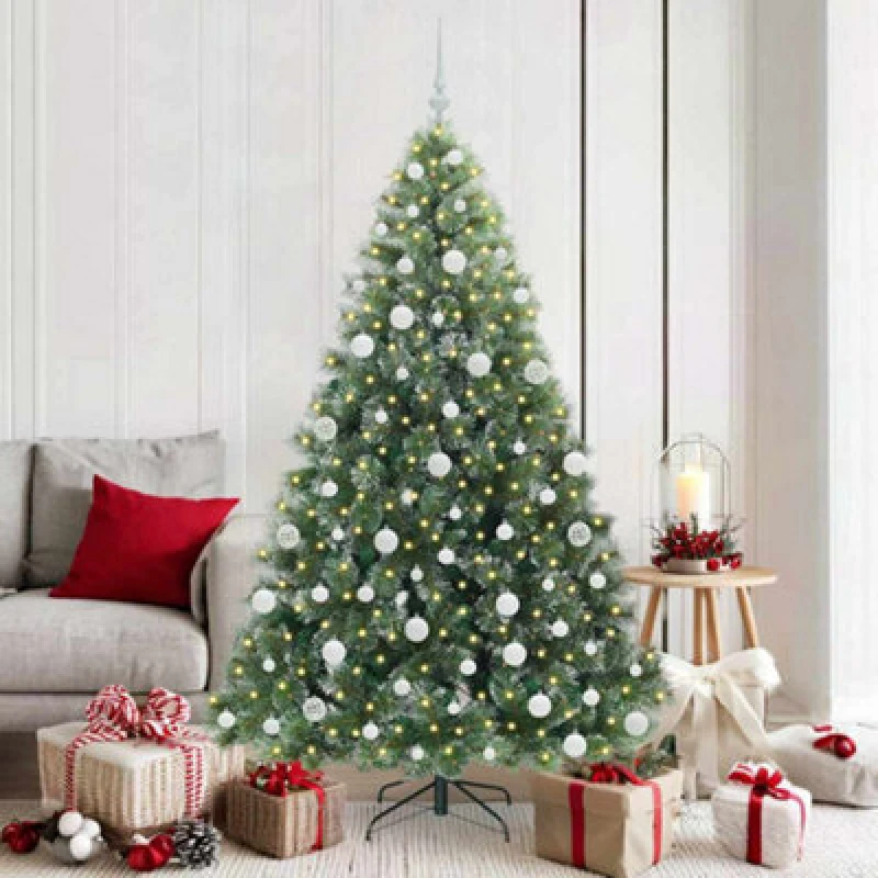 Image of vidaXL Artificial Christmas Tree with 300 LEDs, White Balls Green 180cm PE and PVC, Green 3397851