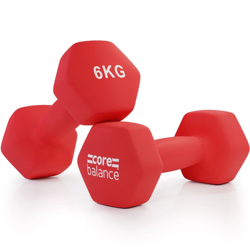 Image of Core Balance Neoprene Hex Dumbbells Set Of 2 Cast Iron Hexagonal Hand Weights Core Balance Red