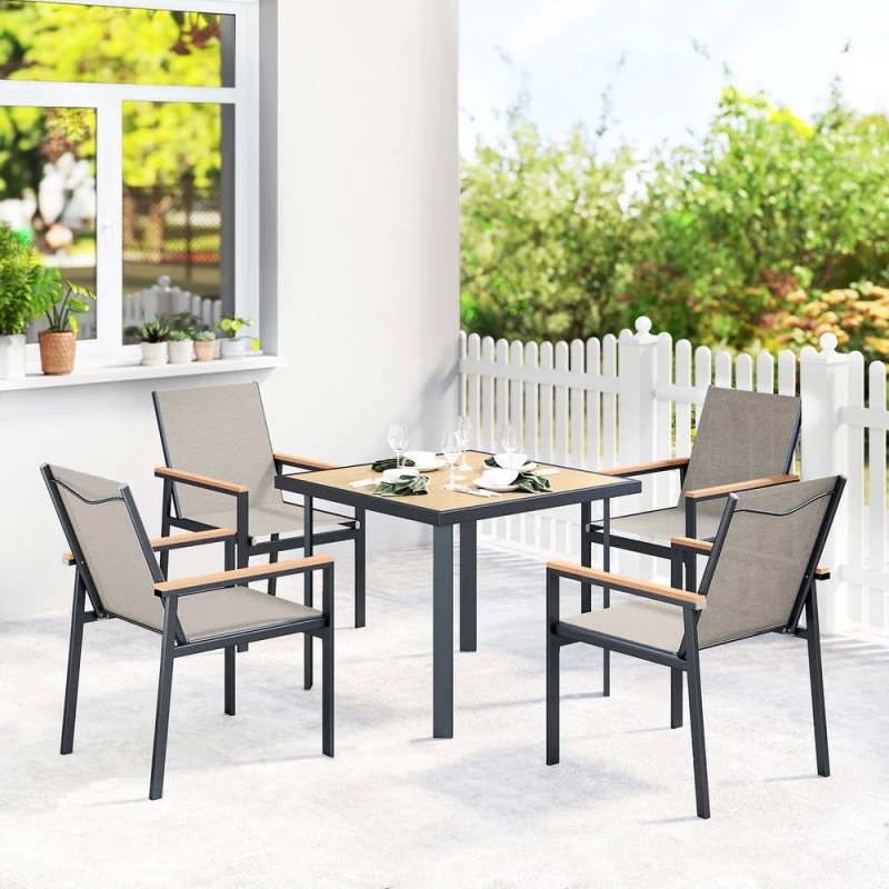 Image of Outsunny 5 Piece Garden Dining Set, Outdoor Table and 4 Chairs, Khaki, Brown 84G-363V00KK