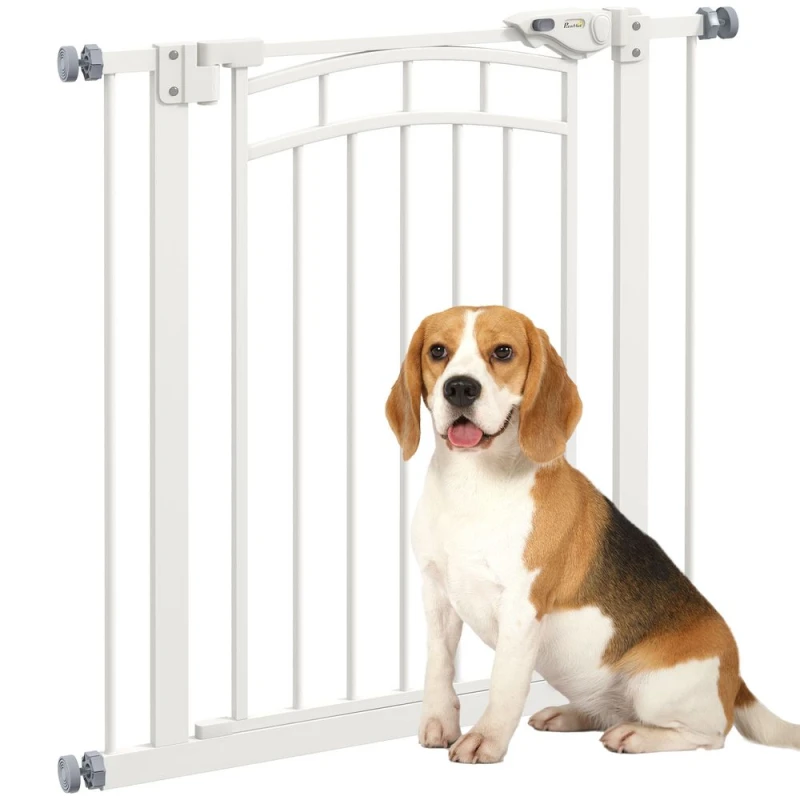 Image of PawHut Pressure Fit Safety Gate w/ Auto Closing Door, for Small, Medium Dogs, 74-80cm, White D06-214V00WT