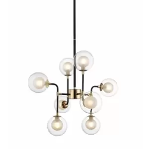 Image of Riano Globe Pendant Ceiling Light, Gold, Black, Glass, Opal, 8x G9
