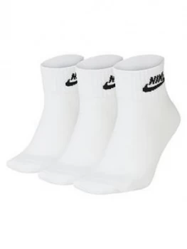 Image of Nike NSW Everyday Ankle Socks (3 Pack) - White/Black, Size 2-5=S, Women
