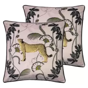 Image of Paoletti Tropica Cheetah Twin Pack Polyester Filled Cushions Blush