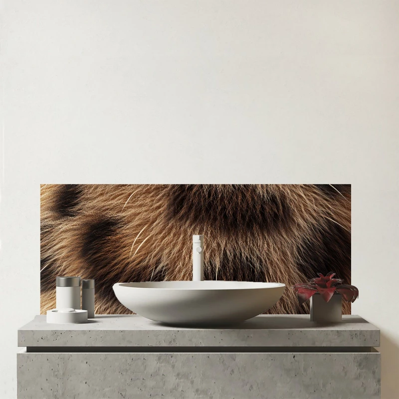 Image of Warren Reed - Designer Tabby Fur Print Glass Bathroom Splashback in Brown Brown Unisex