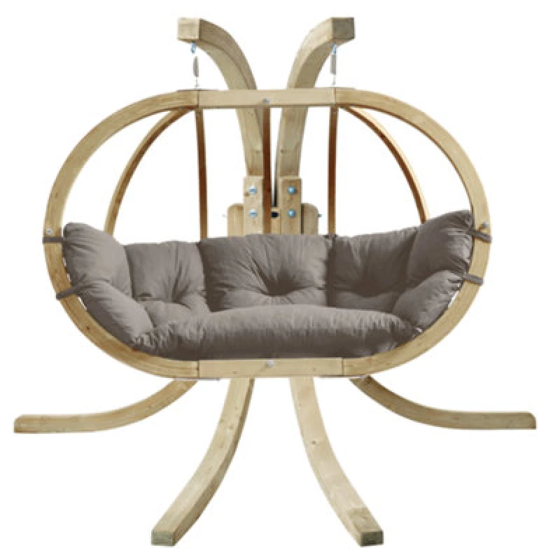 Image of Amazonas Globo Royal Double Egg Chair Set - Spruce Stand, Cushioned in Grey Size: 2 Person Grey Unisex 2 Person