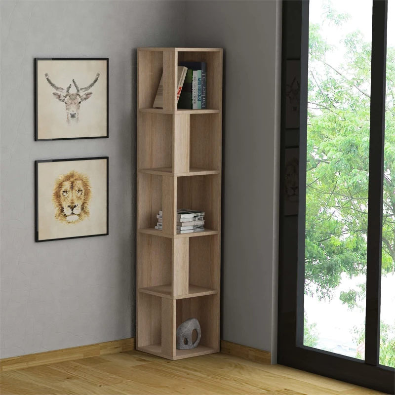 Image of DECORTIE Piano Modern Corner Bookcase Display Unit Natural Oak Effect Tall 158.9cm - Oak - Decortie M.KT.02.12531.7