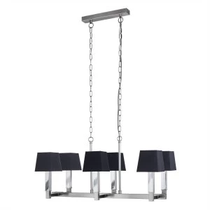 Image of 6 Light Pendant Chrome, Satin Silver, Black Shades, E14