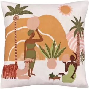 Image of Alia Desert Abstract Print Cushion Cover, Sand, 50 x 50 Cm - Furn