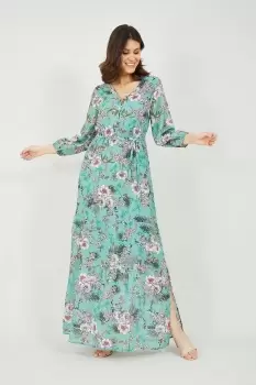 Image of Sage Green Tropical Palm Print Maxi Dress