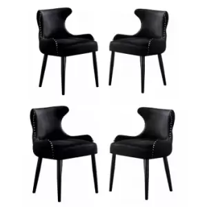 Image of Oxford LUX Velvet Upholstered Dining Chairs Set of 4 - Black - Black