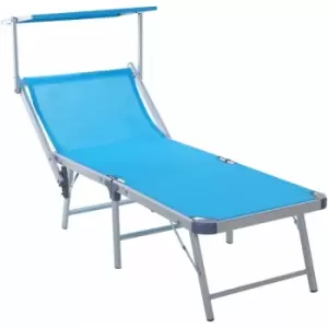 Image of Outdoor Lounger Fold 180° Reclining Chair w/ Adjustable Canopy Blue - Outsunny