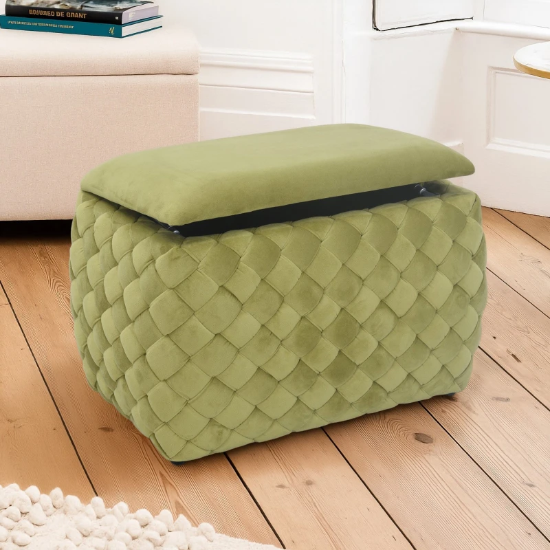 Image of Artemis Home Plumeo Velvet Storage Ottoman in Green Green Unisex