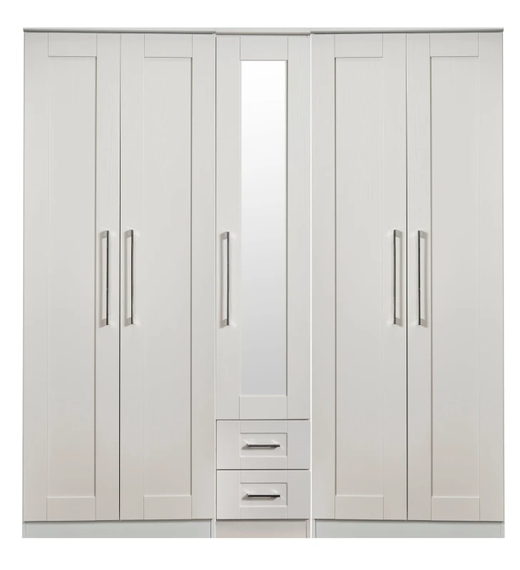 Image of Ripon Tall 5 Door 2 Drawer 1 Mirror Wardrobe In Grey Ash (Ready Assembled)