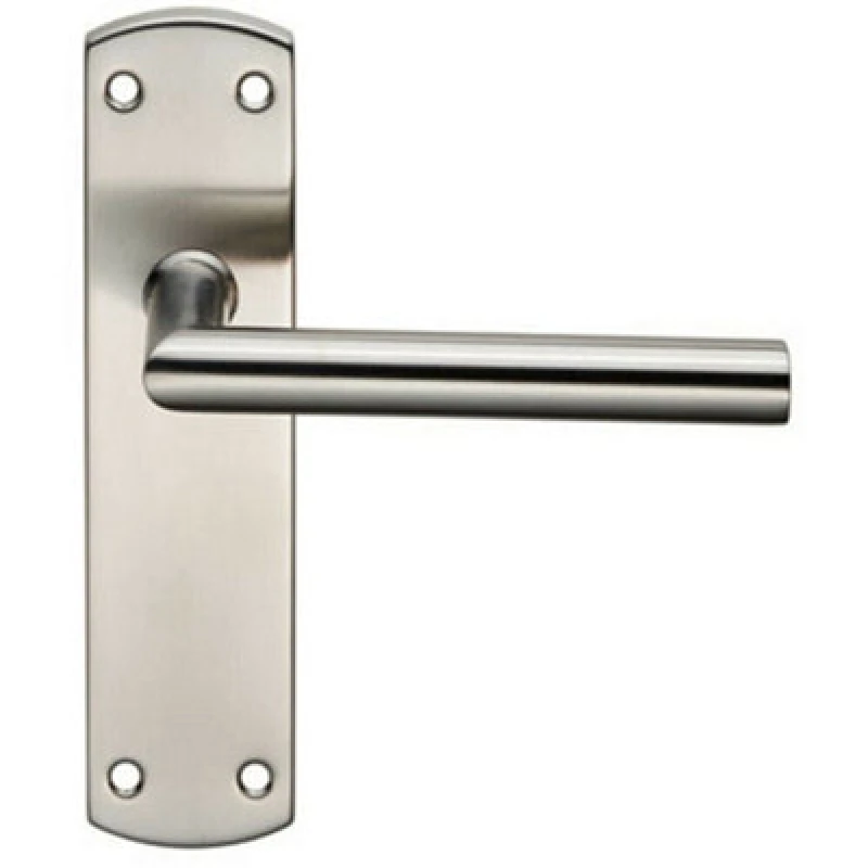 Image of Loops Mitred Lever Door Handle on Latch Backplate 172 x 44mm Satin Steel Metallics