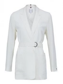 Image of Tommy Hilfiger Gigi Hadid Anvers Satin Crepe Belted Blazer - Ivory