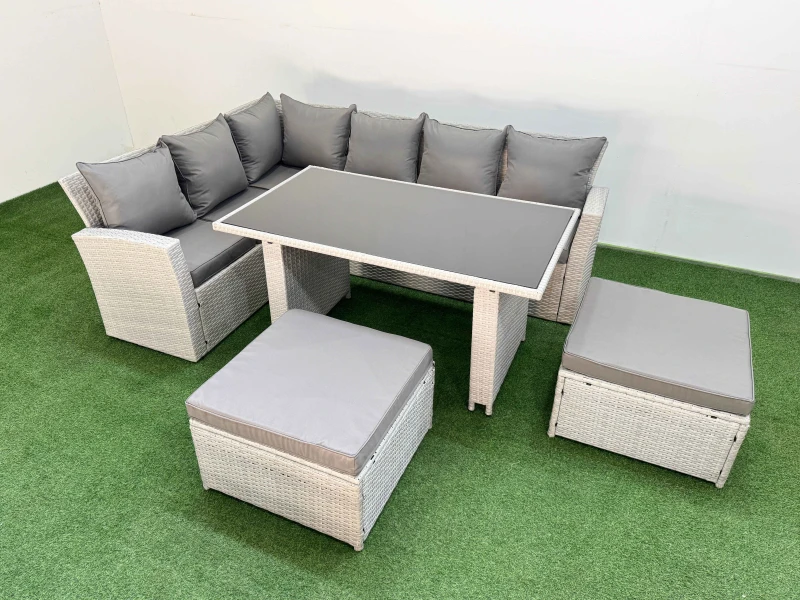 Image of Fimous 8 Seater Wicker Rattan Corner Sofa Sets with Big Footstool Light Grey Light Grey Unisex