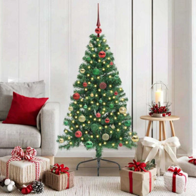 Image of vidaXL Artificial Pre-lit Christmas Tree Green 150cm PVC, Green 3397006