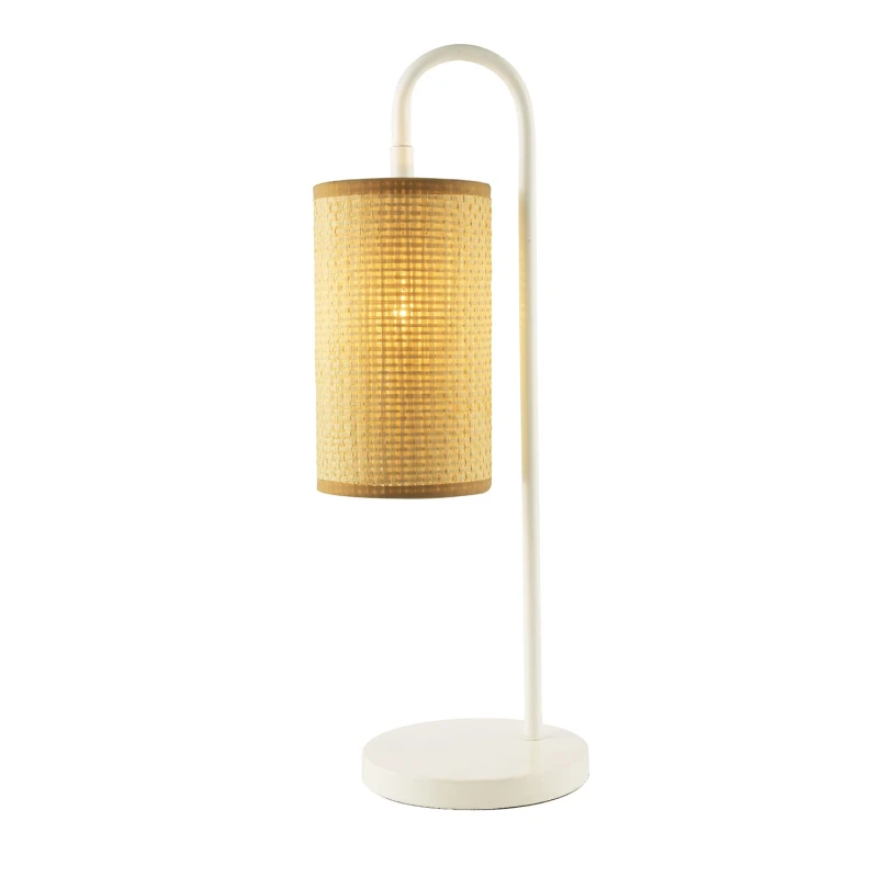 Image of Happy Homewares Vintage Classic White Gloss Table Lamp with Tubular Woven Rattan Shade White Unisex