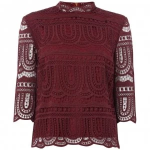 Image of Biba Lace High Neck Top - Burgundy