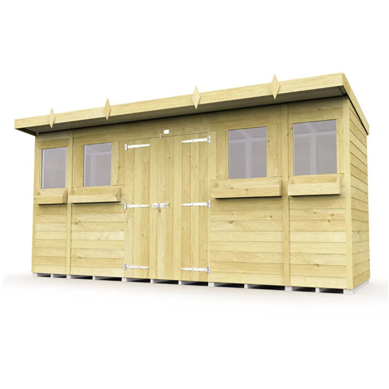 Image of Flat Pack Sheds DIY Sheds 14 x 4 Pent Summer Shed, Brown 14X4PSSFF