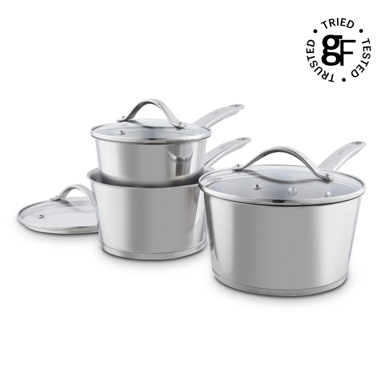 Image of Good Food Stainless Steel 3 Piece Saucepan Set Stainless Steel unisex Medium