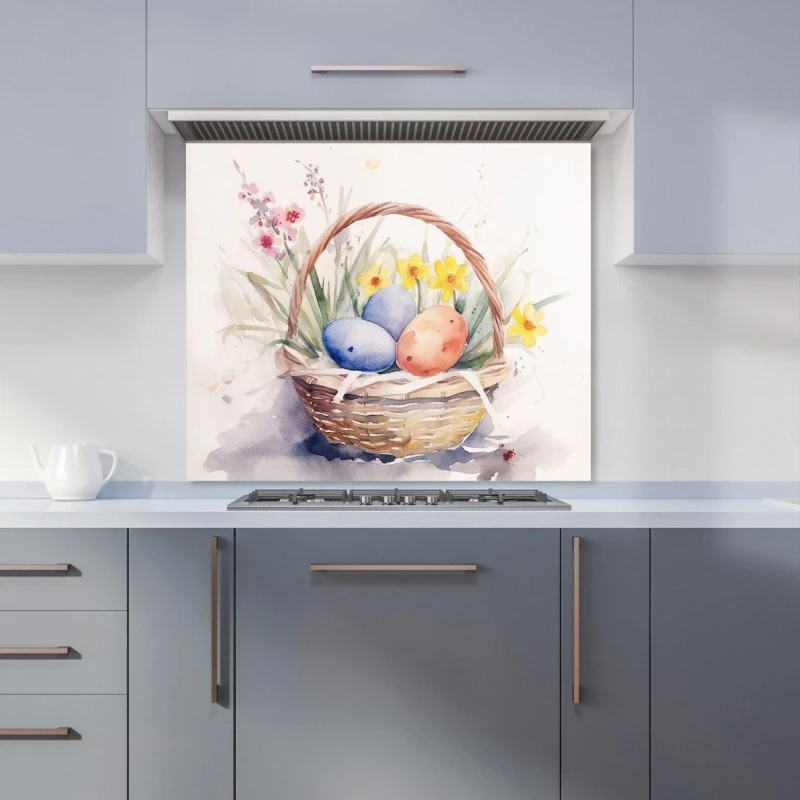 Image of Warren Reed - Designer Watercolour Easter Basket Kitchen Splashback Size: 700mm x 650mm Multicolor Unisex 700mm x 650mm