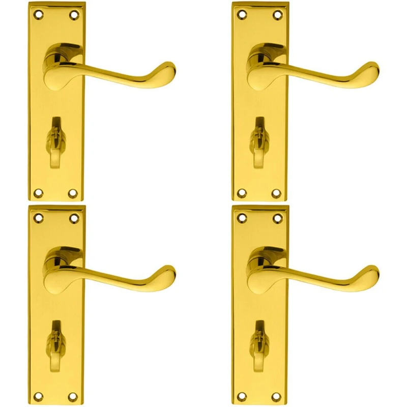 Image of Loops 4x PAIR Victorian Scroll Handle on Bathroom Backplate 150 x 43mm Polished Brass Metallics