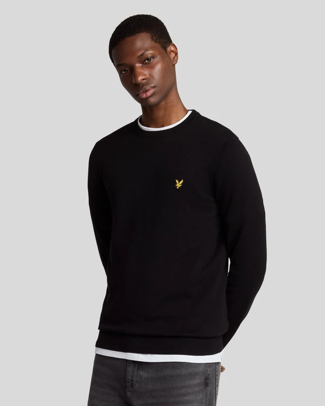 Image of Lyle & Scott Mens Cotton Crew Neck Jumper in Jet Black