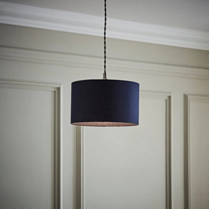 Image of ValueLights Reni Navy Blue Fabric Drum Ceiling Lamp Shade Navy