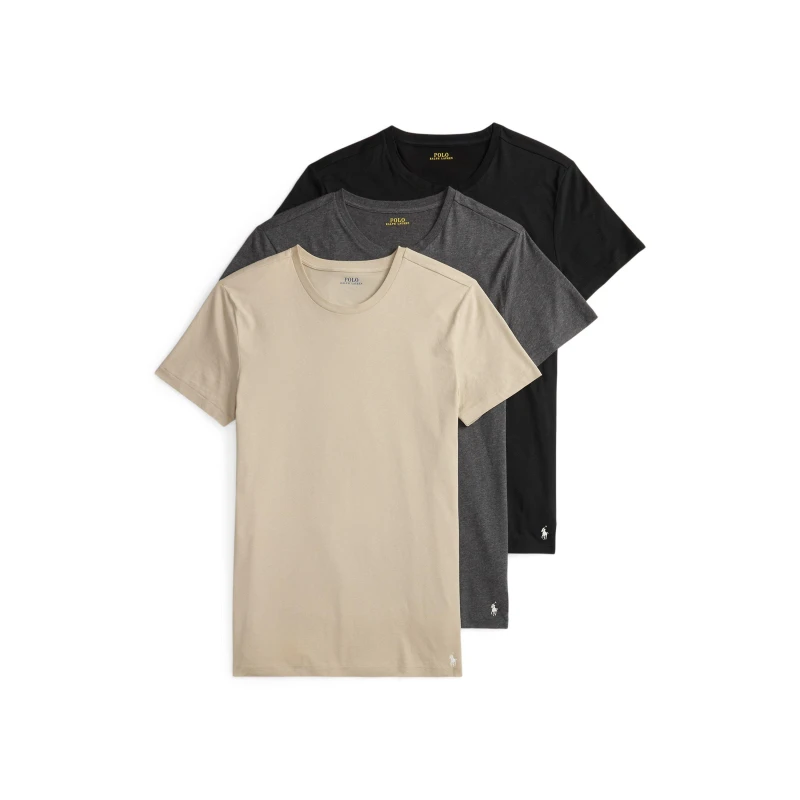 Image of Polo Ralph Lauren Pack of 3 Crew Neck Shirts Beige+Dark Grey+Black Men S;M;L;XL;XXL