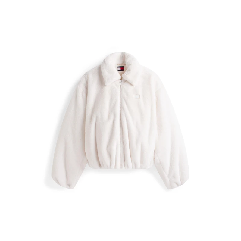 Image of Tommy Jeans Womens TJ FauxFur Bomber Shearling Jacket Ancient White female 10 (S)