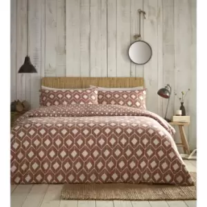 Image of Chevron Terracotta Single Duvet Cover Set Bedding Quilt Bed Set Reversible - Multicoloured