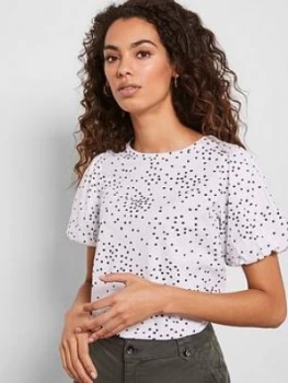 Image of Mint Velvet Spot Print Puff Sleeve T-Shirt - White