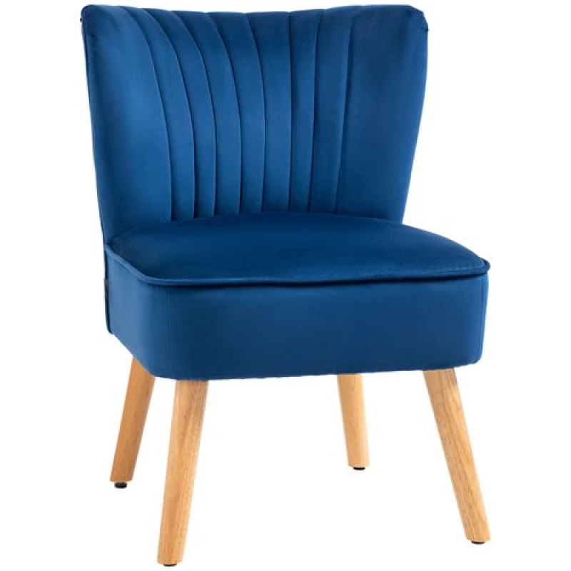 Image of HOMCOM Fabric Accent Chair Leisure Chair with Wood Legs and Armless Design Dark Blue