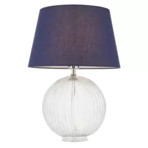 Image of Table Lamp Clear Ribbed Glass & Navy Cotton 40W E27 GLS Base & Shade