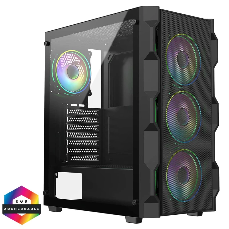 Image of CiT Neo Black ARGB Mesh ATX Gaming Case with 4 Fans and 6-Port PWM Hub - CIT-NEO-B