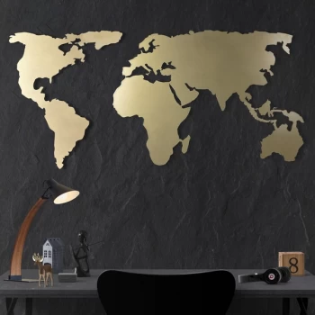 Image of World Map Silhouette XL - Gold Gold Decorative Metal Wall Accessory