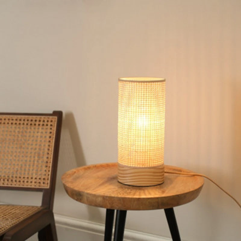 Image of ValueLights Elsa Natural Wooden Compact Table Lamp Natural
