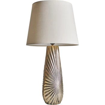 Image of Antique Brass Vase Design Table Lamp with Large Tapered Shade - Beige