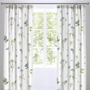 Image of Emelia Floral Print Lined Pencil Pleat Curtains, Blue, 66 x 72" - Dreams&drapes